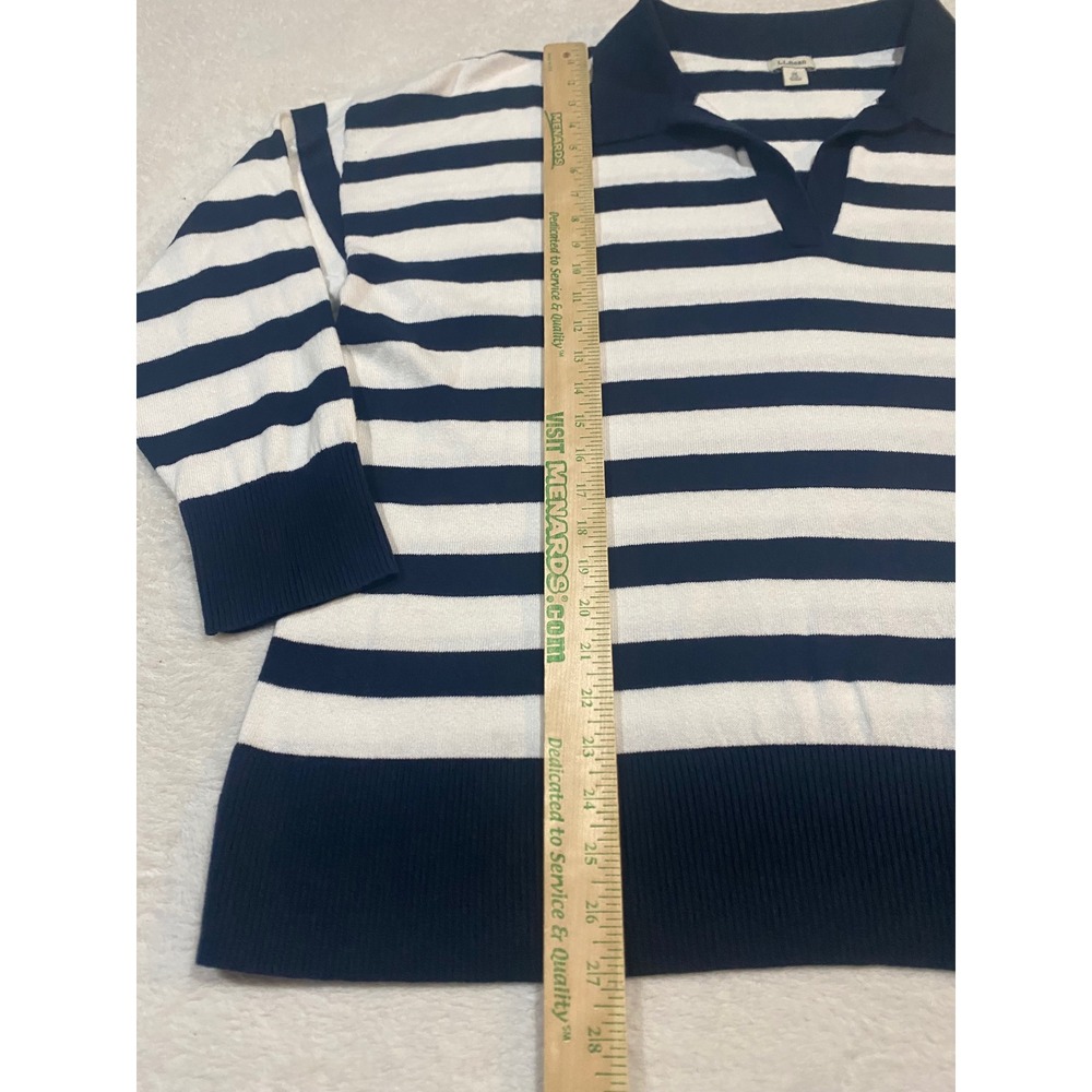 LL Bean Womens 3X Cotton Cashmere Striped Polo Sweater Navy Blue White 522982 - Picture 2 of 8